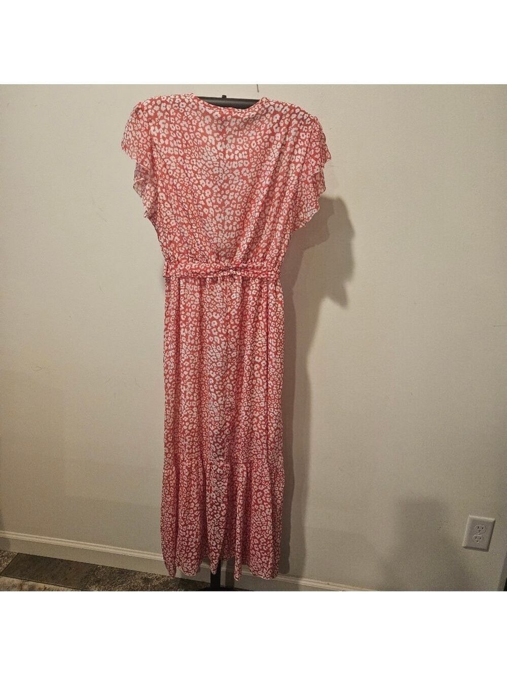 Fantasticlook NWT Women's Ruffle Sleeve Belted Boho Midi Dress, L, Red & White - Picture 7 of 9